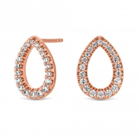 14ct Rose Gold Plated Sterling Silver 925 Pear Open Cubic Zirconia Stud Earrings