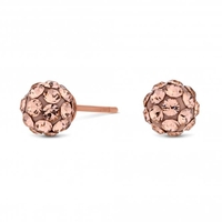 14Ct Rose Gold Plated Sterling Silver 925 Pink Crystal 6mm Pave Ball Stud Earring