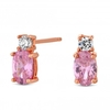 14ct Rose Gold Plated Sterling Silver 925 Pink Cubic Zirconia Oval Stud Earring