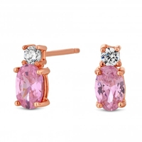 14ct Rose Gold Plated Sterling Silver 925 Pink Cubic Zirconia Oval Stud Earring