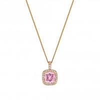 14ct Rose Gold Plated Sterling Silver 925 Pink Cubic Zirconia Square Halo Necklace