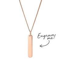 14ct Rose Gold Plated Sterling Silver 925 Vertical Bar Necklace - Personalise By Engraving