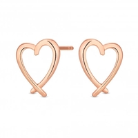 14ct Rose Gold Plated Sterling Silver Crossover Heart Stud Earring