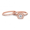 14ct Rose Gold Plated Sterling Silver Cubic Zirconia Halo Ring And Band Ring - Pack of 2