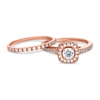 14ct Rose Gold Plated Sterling Silver Cubic Zirconia Halo Ring And Band Ring - Pack of 2