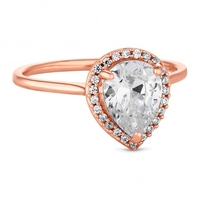 14ct Rose Gold Plated Sterling Silver Peardrop Cubic Zirconia Ring
