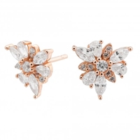 14ct Rose Gold Sterling Silver 925 Cubic Zirconia Mis Match Flower Earrings