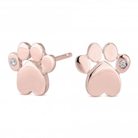 14ct Rose Gold Sterling Silver 925 Cubic Zirconia Paw Print Stud Earrings