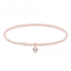 14ct Rose Gold Sterling Silver 925 Heart Charm Stretch Bracelet