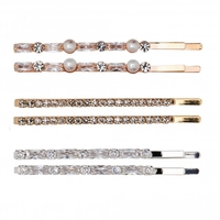 2 Tone Plated Mini Crystal And Pearl Hair Slides - Pack of 6