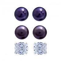 3 Pack Pearl And Crystal Studs