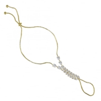Allure Gold cubic zirconia leaf cluster toggle bracelet with hand chain