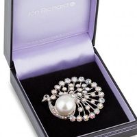 Aurora Borealis Crystal And Pearl Peacock Brooch