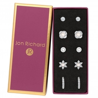 Bliss Silver Plated Cream Pearl And Crystal Earrings Pack Of 5 - Gift Boxed