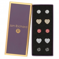 Bliss Two Tone Plated Crystal Heart And Pave Ball Earrings Pack Of 5 - Gift Boxed