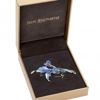 Blue Painted Leaf And Flower Brooch - Gift Boxed