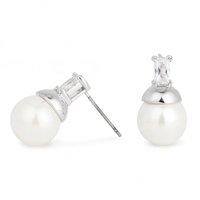 Crystal Baguette And Pearl Stud Earring