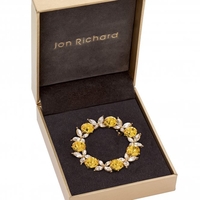 Crystal Butterly And Yellow Wreath Brooch - Gift Boxed
