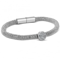 Crystal disc and popcorn effect silver magnetic bracelet