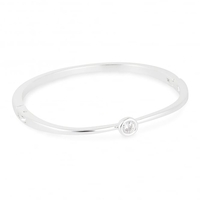 Cubic Zirconia Solitaire Stone Silver Bangle