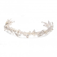 Delilah Silver Plated Pave Feather And Pearl Tiara