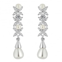 Designer Aurora Silver Pearl And Cubic Zirconia Drop Earring