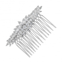 Designer Elvine Silver Cubic Zirconia Clustered Navette Hair Comb