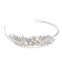 Designer freshwater pearl and crystal leaf headband