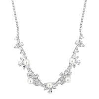 Designer Pearl and Cubic Zirconia Crystals Cluster Necklace