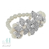 Designer silk flower and crystal leaf stretch bracelet