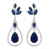 Designer Silver Blue Cubic Zirconia Peardrop Statement Earring