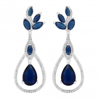 Designer Silver Blue Cubic Zirconia Peardrop Statement Earring
