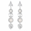 Designer Silver Crystal And Pearl Flower Drop Earring