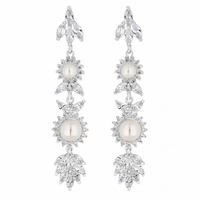 Designer Silver Crystal And Pearl Flower Drop Earring