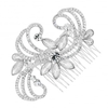 Designer Silver Crystal Navette Embellished Swirl Hair Comb