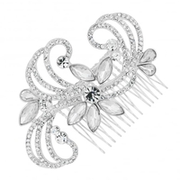 Designer Silver Crystal Navette Embellished Swirl Hair Comb