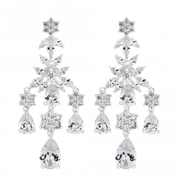 Designer Silver Cubic Zirconia Floral Drop Earring