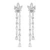 Designer Silver Cubic Zirconia Leaf Double Drop Earring