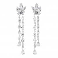 Designer Silver Cubic Zirconia Leaf Double Drop Earring