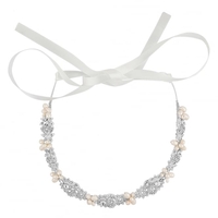 Designer Silver Freshwater Pearl And Crystal Hair Ribbon