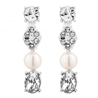 Designer silver graduated crystal and pearl drop earring