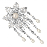 Designer Silver Pearl and Crystal Droplet Flower Hair Comb