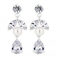 Designer Silver Pearl And Cubic Zirconia Pear Drop Earring