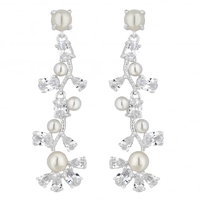Designer Silver Pearl And Cubic Zirconia Vine Drop Earring