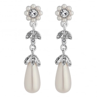 Designer Silver Pearl Floral Daisy Chain Drop Earring