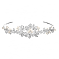 Desinger Silver Freshwater Pearl And Crystal Tiara