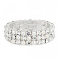 Diamante Crystal And Pearl Triple Row Stretch Bracelet