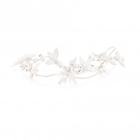 Gloria Silver Plated Cross Over Brushed Leaf And Pearl Hair Vine