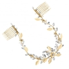 Gold Blossom Crystal Freshwater Pearl Double Hair Comb