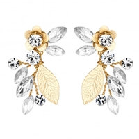 Gold Blossom Crystal Freshwater Pearl Drop Earring